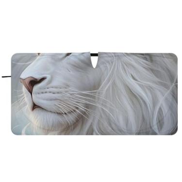 Imagem de Persiana de sol com impressão de juba de leão branca para para-brisa de carro dobrável para janelas dianteiras automotivas, 76 cm x 149 cm