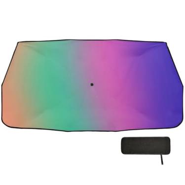 Imagem de Guarda-chuva de proteção de isolamento térmico retrô arco-íris gradiente para carro 147.3 cm x 75.4 cm janela carro persianas