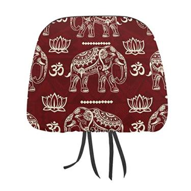 Imagem de Conjunto de mandala sem costura flor étnica tribal elefantes 2 peças capas protetoras de encosto de cabeça para assento de carro universal, capa macia para encosto de cabeça de carro, acessórios de