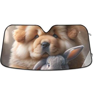 Imagem de Guarda-sol personalizado para carro de coelho fofo para cachorro Chow Chow para para-brisa dobrável universal automotivo protetor solar S, 134,6 cm x 59,7 cm