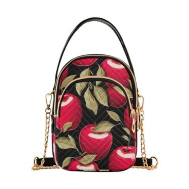 Imagem de Bolsa tiracolo feminina com estampa de melancia e folhas de palmeira, bolsas transversais elegantes, Frutas de maçã vermelha - 3, One Size
