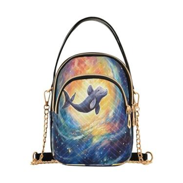 Imagem de GAIGEO Bolsa tiracolo feminina com pintura de baleia gigante, bolsas transversais modernas pequena bolsa tiracolo, Pintura de uma baleia na galáxia no espaço-2, One Size