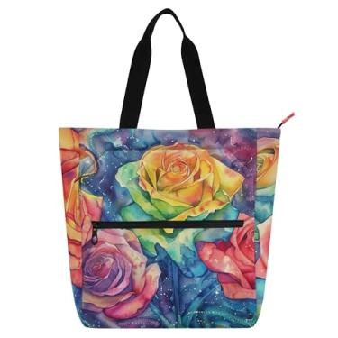 Imagem de GAIGEO Bolsa feminina para trabalho em aquarela arco-íris rosa bolsa escolar bolsa utilitária infantil com compartimentos