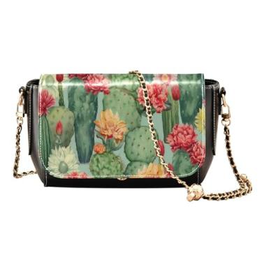 Imagem de Cactus and Flower on a Green Faux Leather Shoulder Bag, Ladies Leather Crossbody Bags, Leather Bag for Women Crossbody, Cacto e flores - 1, One Size