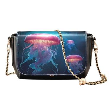 Imagem de Bolsas transversais femininas com ornamentos e folhas de Natal, bolsas de ombro de couro para mulheres, bolsas transversais, Água-viva nadando no oceano - 1, One Size