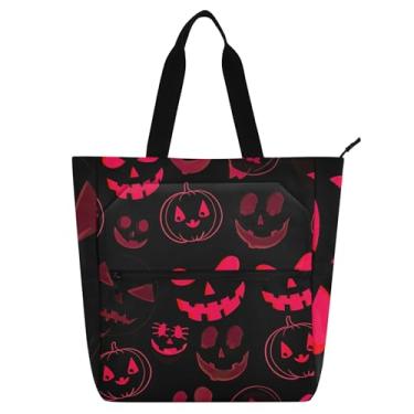 Imagem de Sacola feminina de trabalho com abóbora vermelha e preta de lona para escola universitária, bolsas para uso diário, presente para amantes de livros