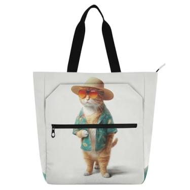 Imagem de GAIGEO Bolsa feminina divertida de gato legal para trabalho, lona, praia, escola, bolsa utilitária, escritório, para amantes de livros