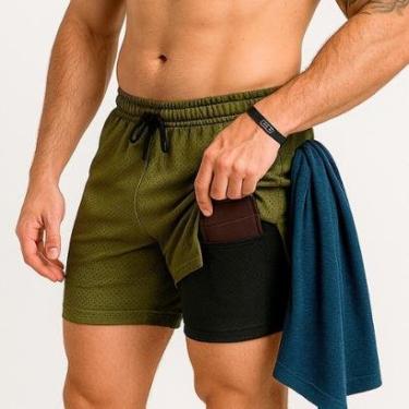 Imagem de Shorts 2 Em 1 Térmico De Compressão Bolso Secreto Academia-Masculino