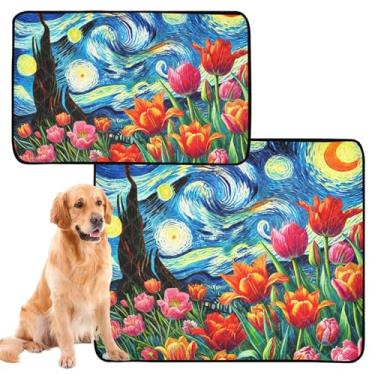 Imagem de TSENQUE Almofadas de urina com flores de tulipa estreladas para cães laváveis para animais de estimação almofadas de parto absorventes extra grandes à prova d'água para cães, fofas, pequenas x 3
