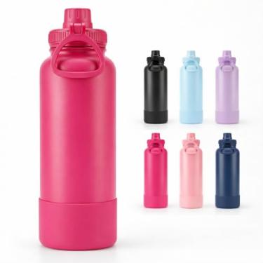 Imagem de Garrafa Térmica 800 ml Base Emborrachada Antiderrapante, Parede Dupla Inox 304, Mantém Gelada por 24h – (Rosa Pink)