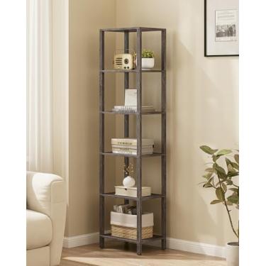 Imagem de TUTOTAK Estante de livros, prateleira alta de 6 camadas, estante estreita para pequenos espaços, estante empilhável DIY, para sala de estar, escritório, escritório, entrada, industrial, cinza carvão