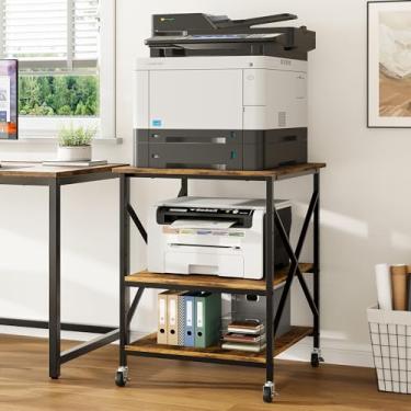 Imagem de Warmiehomy Mesa de impressora de 61 cm x 61 cm com prateleira de armazenamento ajustável - Suporte grande para impressora com rodas - Carrinho com rodinhas de 3 níveis - Use para impressora a laser 3D