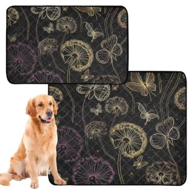 Imagem de Gold Outlines Butterflies Tapete preto reutilizável para gatos de estimação lavável para animais de estimação, tapete de urina fofo para cães, impermeável, absorvente, almofadas de penico, médio +