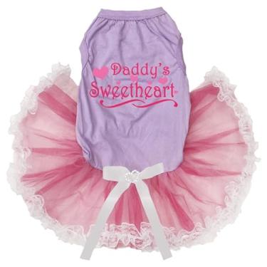 Imagem de Petitebella Vestido de cachorro Daddy's Sweet Heart (renda lavanda/rosa, médio)