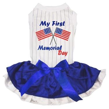 Imagem de Petitebella Vestido de cachorro EUA Double Flags Memorial Day (listras/azul branco, 2GG)