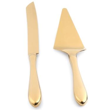 Imagem de Conjunto de corte de bolo para faca e servidor de bolo de casamento, cortador de bolo e espátula de torta, conjunto de lâmina serrilhada, borda arredondada de aço inoxidável espesso, aniversários