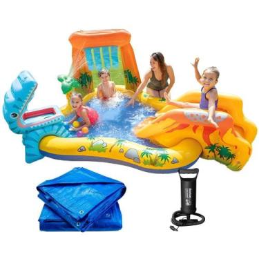 Imagem de Kit Piscina Playground Dinossauro Intex 310 Litros com Bomba Manual e 