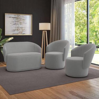 Imagem de Sofá Namoradeira E 2 Poltronas Orgânica Para Sala Malu Suede M11 - D`rossi Cinza