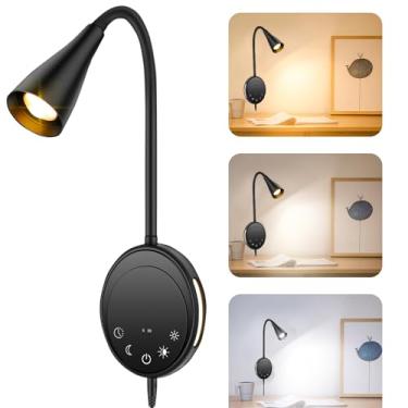 Imagem de ONELEJA Luminária de parede conectada, lâmpadas de parede, saída USB, temporizador regulável em 5 cores, controle de toque, luz de leitura de cabeceira, iluminação de parede flexível de pescoço de