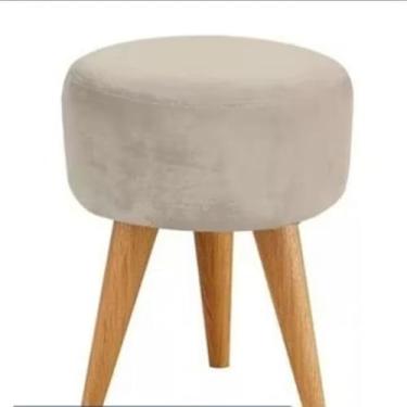 Imagem de Puff Redondo Banqueta de Apoio para os Pés - Reforçado, Suporta até 130kg, Pé Palito, Tecido Polipropileno, 47cm Altura - Para Sofá, Cama e Relaxamento (Bege)