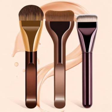 Imagem de Conjunto de pincéis de base de 3 peças, pincéis de maquiagem planos, língua e formato crescente para líquido, pó, creme - cerdas macias, cabeça larga ultrafina para aplicação de maquiagem suave e