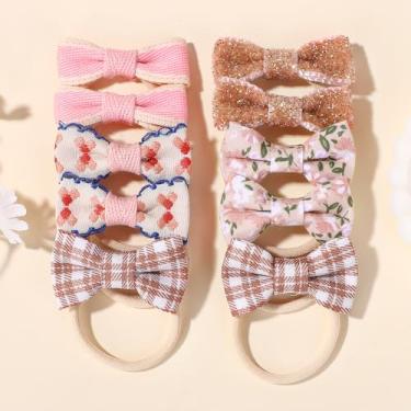 Imagem de 10 peças de laços de cabelo com laços, pequenos elásticos de 4 cm, suportes de rabo de cavalo, tecido macio, laço de flor, faixas de cabelo de borracha para mulheres jovens (10 peças-P)