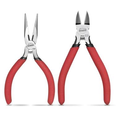 Imagem de HOUSERAN Conjunto de alicates de 2 peças, alicate de ponta de agulha de 12 cm e cortadores de arame, mini alicate de joias com mola e cortadores de descarga para artesanato, dobra, corte de arame