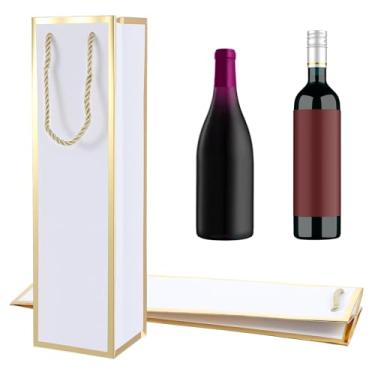 Imagem de Bremorou Saco de presente de vinho para garrafas de vinho, 2 peças, saco de licor reutilizável com impressão de folha dourada, sacos de presente de garrafa branca com alças para presentes, saco de