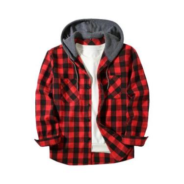 Imagem de Camisa Masculina Slim Fit Com Capuz Estampada Em Xadrez, Manga Longa, 