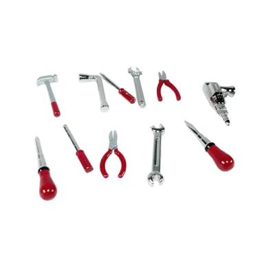 Imagem de simhoa Conjunto de 11 ferramentas de reparo de carros em escala 1:18, autênticas, criativas, para manutenção e manutenção. Miniaturas de