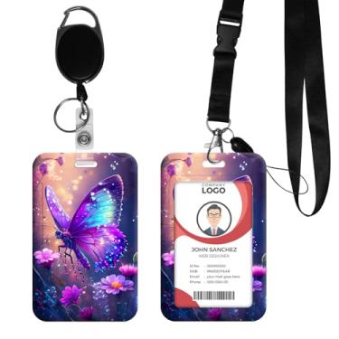 Imagem de ACWDMKH Cordões para crachás de identificação, suporte de crachá de identificação de plástico com clipe de carretel retrátil, chaveiro destacável, capa protetora de cartão vertical resistente para