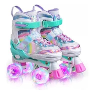 Imagem de Patins 4 Rodas ARCO IRIS Com Luz De Led ajustavel + bolsa para transporte (Verde 37-40)