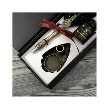 Imagem de AXPTI Caneta de caligrafia retrô com 2 pontas e fonte de pena para escrever (branca)