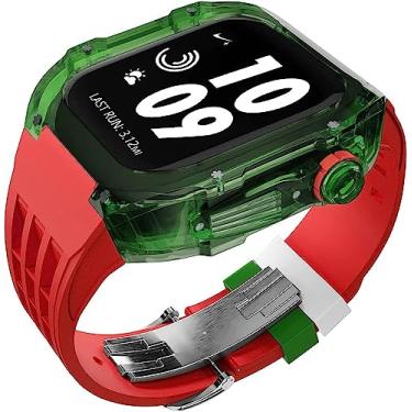 Imagem de VEVEL Pulseira de borracha esportiva transparente transparente com flúor, para Apple Watch 8, 7, 6, 5, 4 SE, 44 mm, 45 mm, ultra 49 mm, capa de cristal de policarbonato rígido, acessórios para relógio