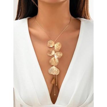 Imagem de Colar longo de flor Y para mulheres, design longo, joia de pedra preciosa, acessório elegante, presentes de amizade, Medium, Latão, Sem Pedra Preciosa