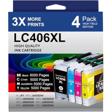 Imagem de HOINKLO LC406 LC406XL Cartuchos de tinta para impressora Brother 406XL LC406 XL para MFC-J4335DW MFC-J5855DW MFC-J6555DW MFC-J4535DW MFC-J6955DW MFC-J4345DW MFC-J5955DW (pacote com 4, preto ciano