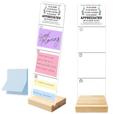 Imagem de Quadro de notas para monitor com base de madeira removível, suporte portátil de acrílico, notas adesivas com citações inspiradoras, placa de mensagem de acrílico apreciado, conjunto de mesa de