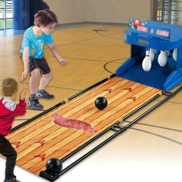 Imagem de YLANMEI Jogo de boliche para casa, jogo de boliche com placar eletrônico LED com reposição automática, iluminação, efeito sonoro de simulação para jogo interativo de 3,5 m