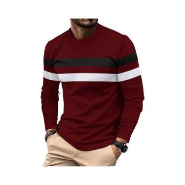 Imagem de Camiseta Casual De Negócios Masculina De Manga Longa Com Decote Redond