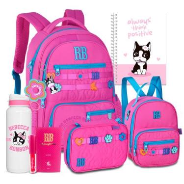 Imagem de Kit Mochila Costas Feminina Rebecca Bonbon Estojo Lancheira, Rb26231 r