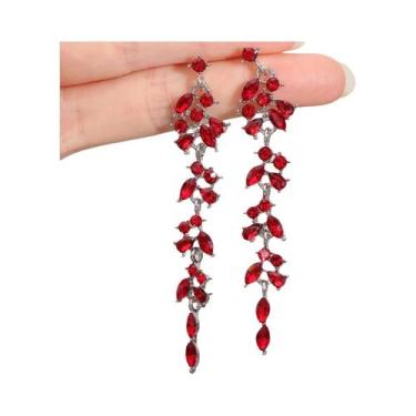 Imagem de Brincos Longos De Franjas Com Diamante Em Forma De Folha Para Mulheres