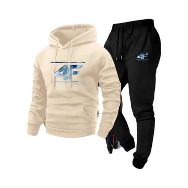 Imagem de Conjunto De Moletom Masculino Em Tecido Eco Soft Bege E Preto Com Esta