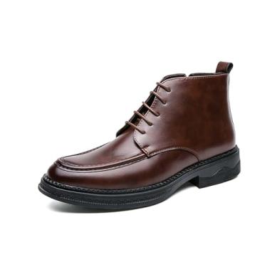 Imagem de Botas masculinas casuais e sociais de couro PU, botas Chukka no tornozelo, retrô, britânico, trabalho diário, escritório, sola de borracha preta, Marrom, 40
