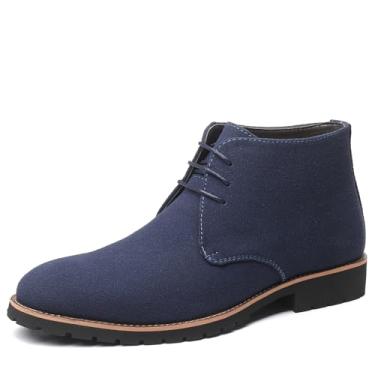 Imagem de Bota masculina de camurça Oxford casual de cano alto Derby de couro sintético, Azul, 44 BR