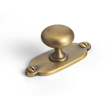 Imagem de Goo-Ki Puxador grande de liga de zinco de latão escovado com placa traseira - Ferragens de puxar de armário central de furo único para quarto, cozinha, pacote com 12 (8611-G013)