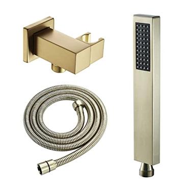 Imagem de AkosOL Chuveiro de mão conjunto de cabeça de chuveiro de mão de latão chuveiro de mão chuveiro de chuva massagem spa chuveiro de mão quadrado escovado dourado cabeça de chuveiro com mangueira de