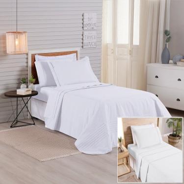 Imagem de Kit Cobre Leito + Jogo De Cama Premier Solteiro 5 Peças Hipercal 200 Fios 80% Algodão, 20% Poliéster - Branco