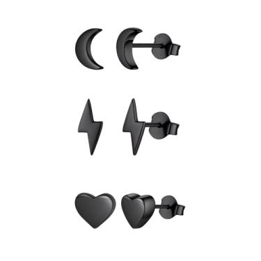 Imagem de 3 peças de brincos pretos para mulheres, sol, lua, coração, brincos de declaração, joias, presentes para uso diário