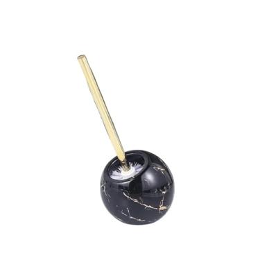 Imagem de Ferramenta de limpeza doméstica escova de vaso sanitário base de mármore cerâmica suporte de escova de limpeza acessórios de banheiro ferramenta de limpeza escova de vaso sanitário (preto)