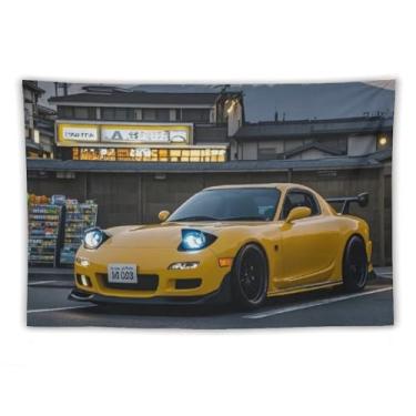 Imagem de HouLaiZhe JDM Tapeçaria de carro amarelo Rx7 Jdm suporte de carro Fuji para pendurar na parede quarto decoração de casa tapeçarias estética piquenique decoração de parede arte de parede para